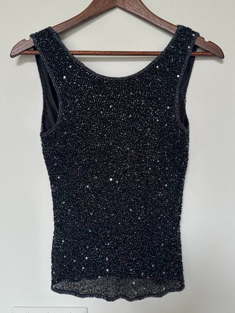 Vintage SCALA 100% Silk Heavily Beaded & Sequined Open-Back Tank Top Size Small